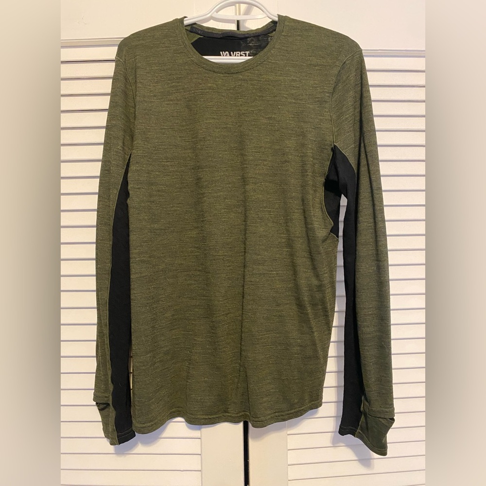 Smartwool Men's Long Sleeve Crew in Olive Green with Black Panels